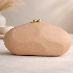 Nude Oval Clutch | Gold Clasp Evening Bag
